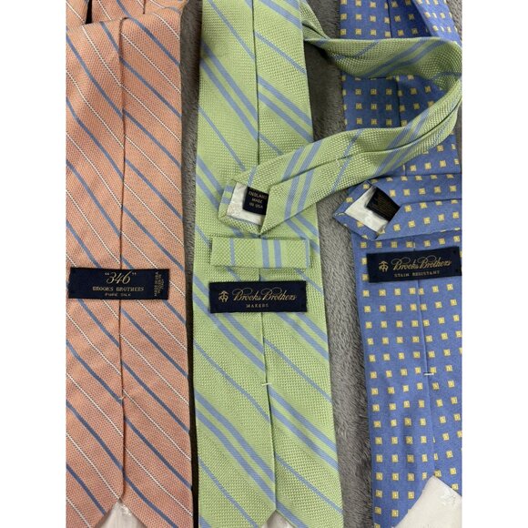 Brooks Brother Men’s Multi Lot Silk Ties USA Made Green Blue Pink Stripes & Dot - Picture 10 of 13